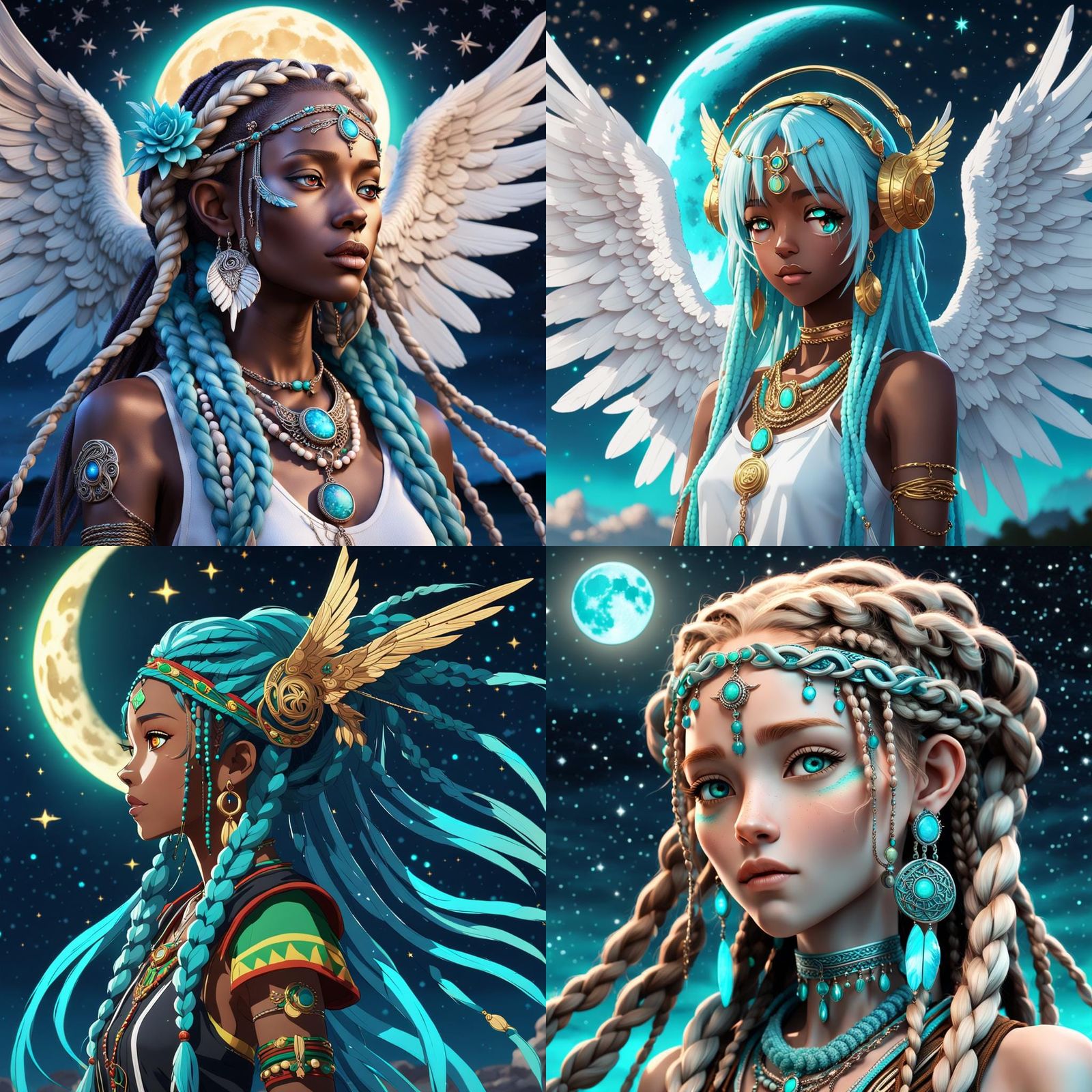 Winged Tribal Angel with Moon in 3D Anime Art