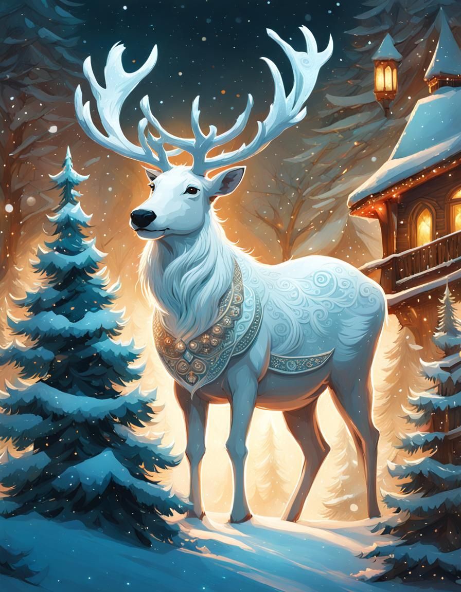 Festive Reindeer in Winter Wonderland: Digital Painting
