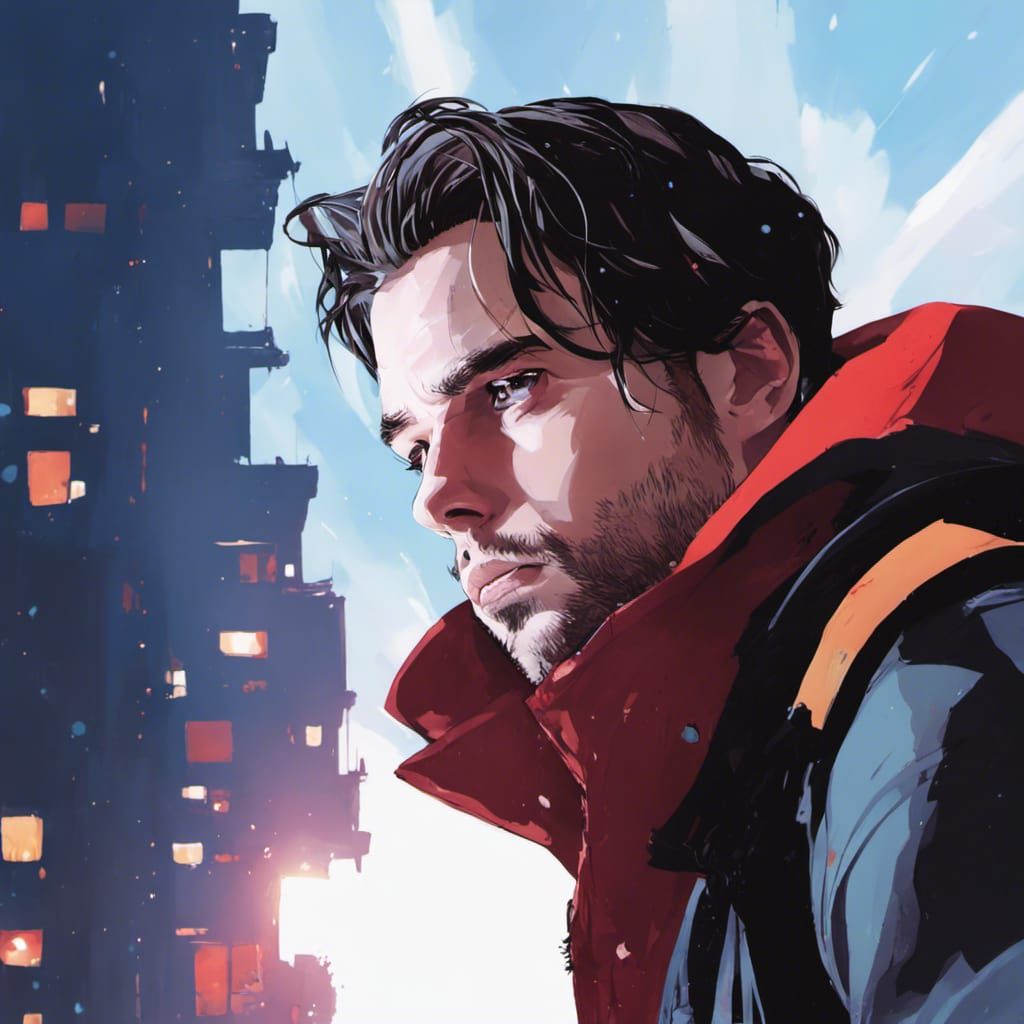 Bucky Barnes Stargazing on Rooftop in Anime Style