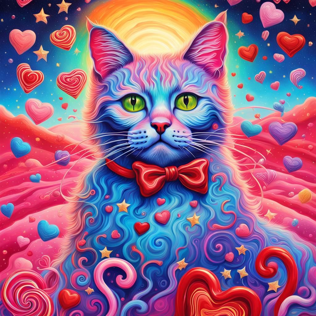 Electric Heart Cat in Surrealist Synthwave Dream