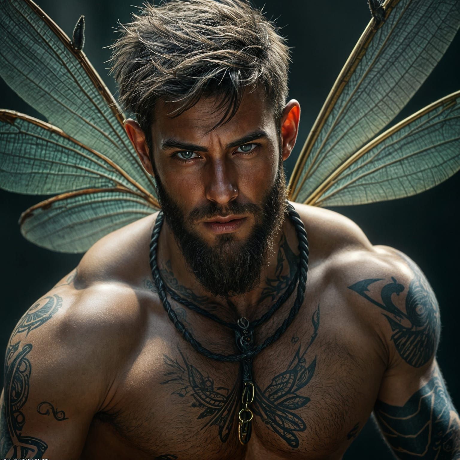 Masculine Fae Portrait with Dragonfly Wings