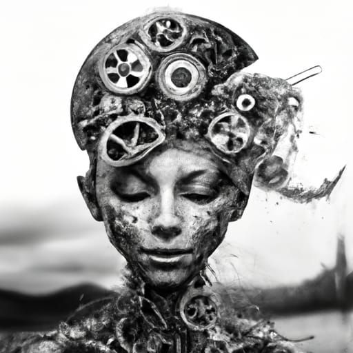 Steampunk Woman Portrait in Black and White