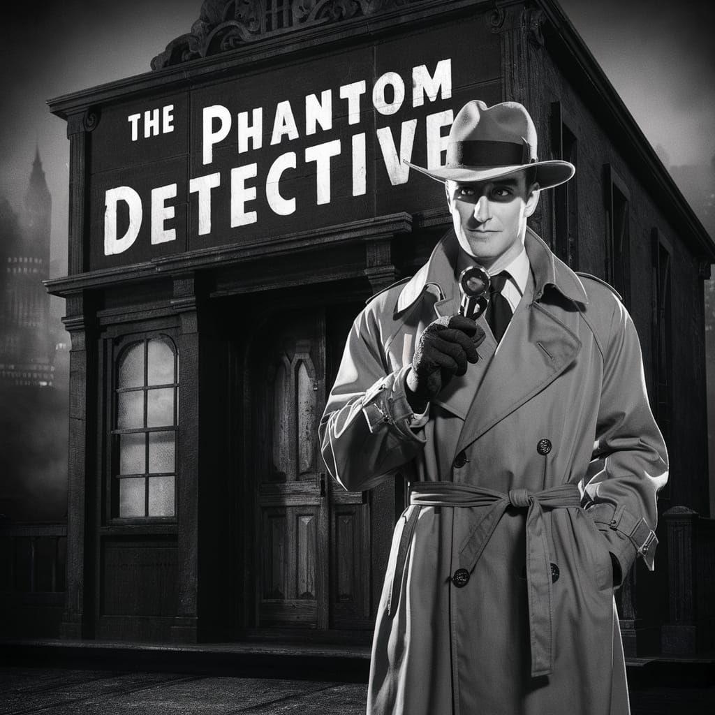 Vintage Detective in Foggy Cityscape Photograph