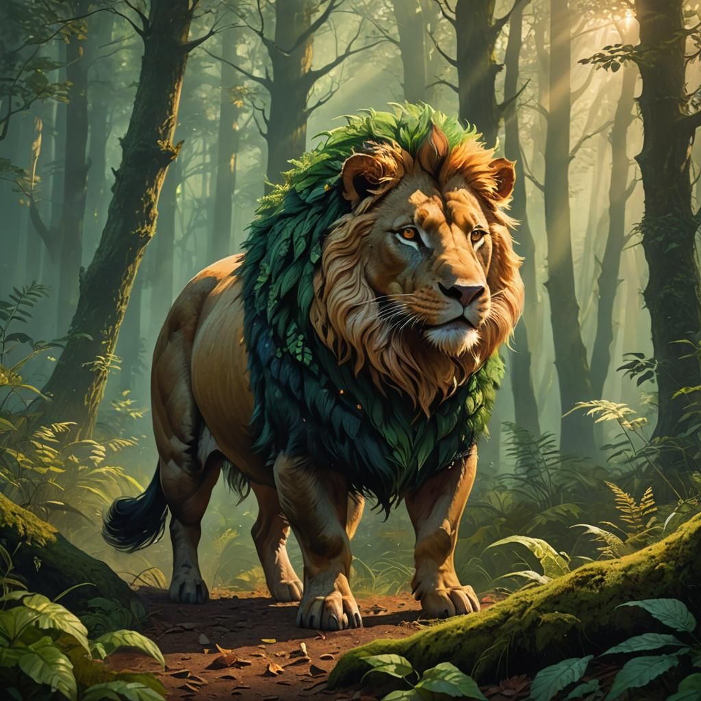 Half-Pig, Half-Lion Creature in Misty Forest