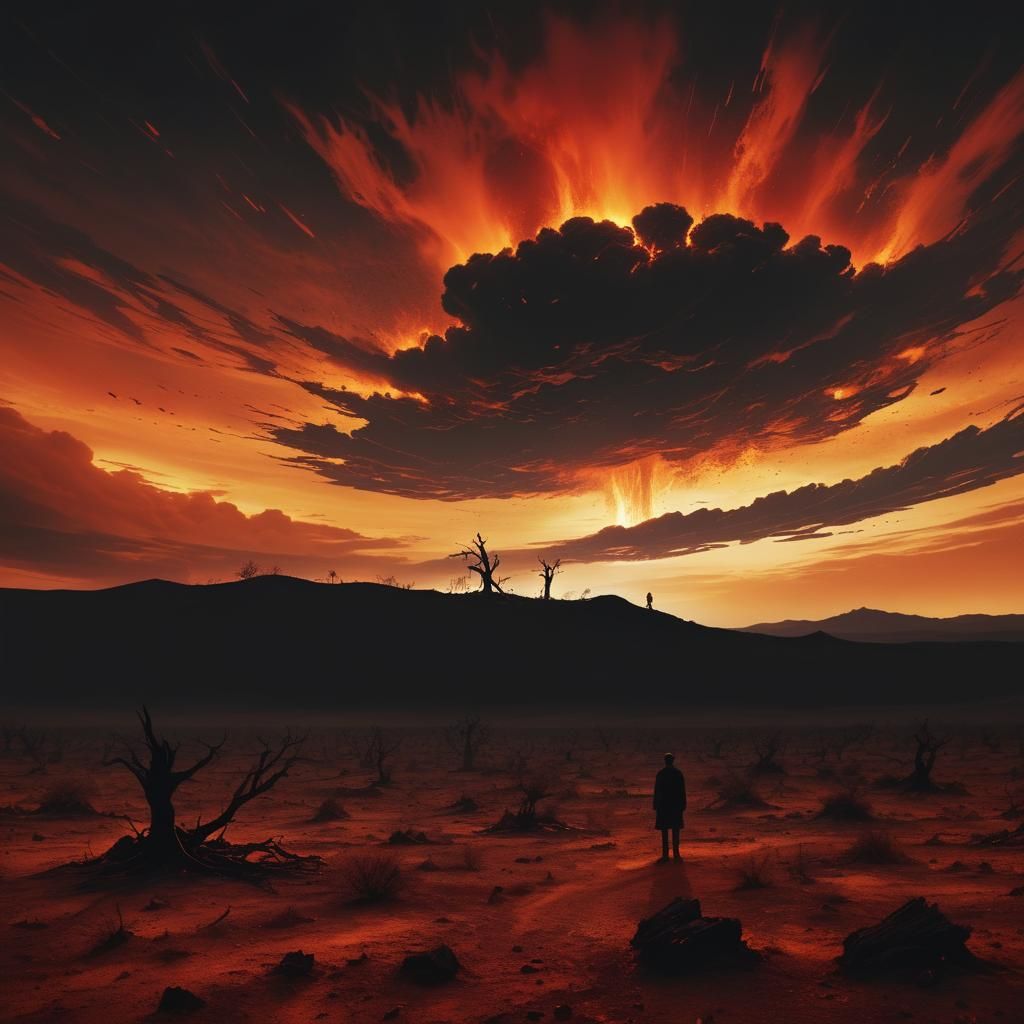Ethereal Apocalyptic Landscape with Lone Figure