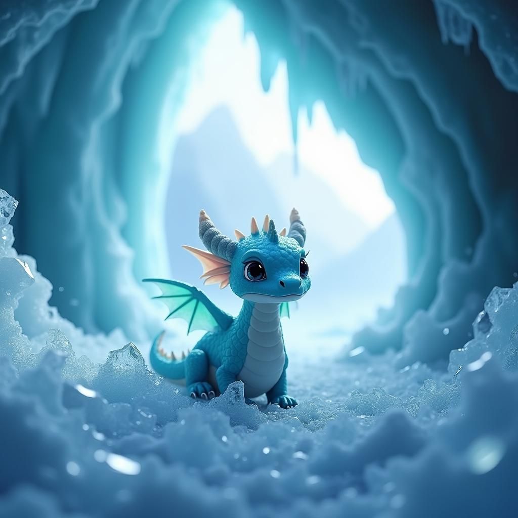 Icy Cavern Scene: Baby Ice Dragon Hatching