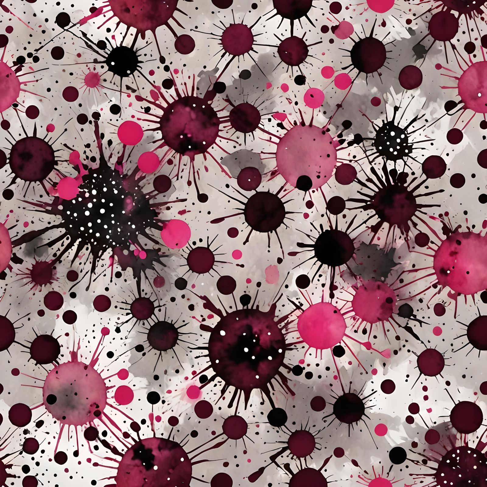 Trash polka maroon, pink, watercolor painting of dots, lines...