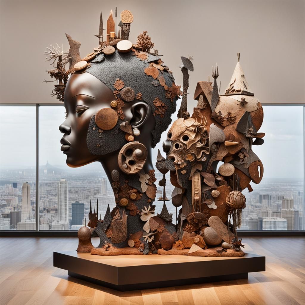 Intricate Wooden Sculpture with African-Inspired Elements