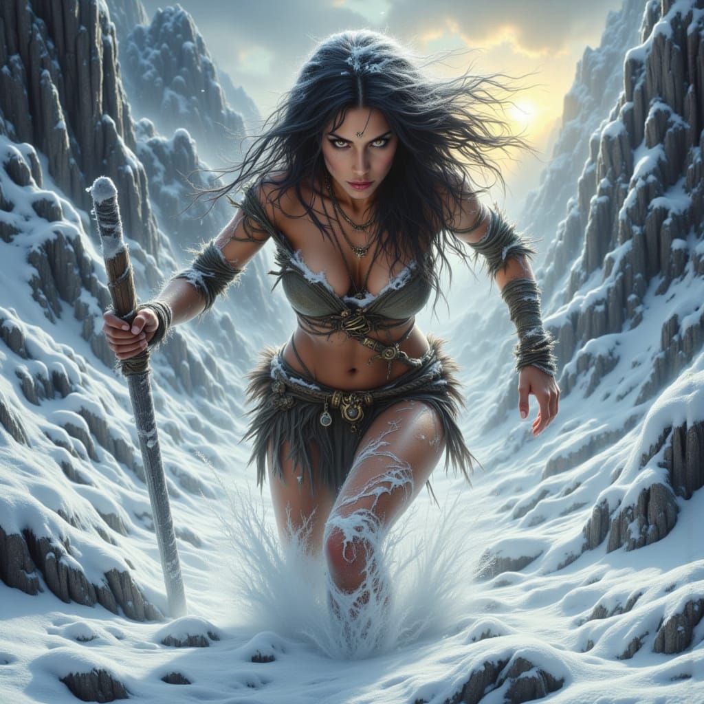 Cavewoman Endures Fierce Blizzard Storm