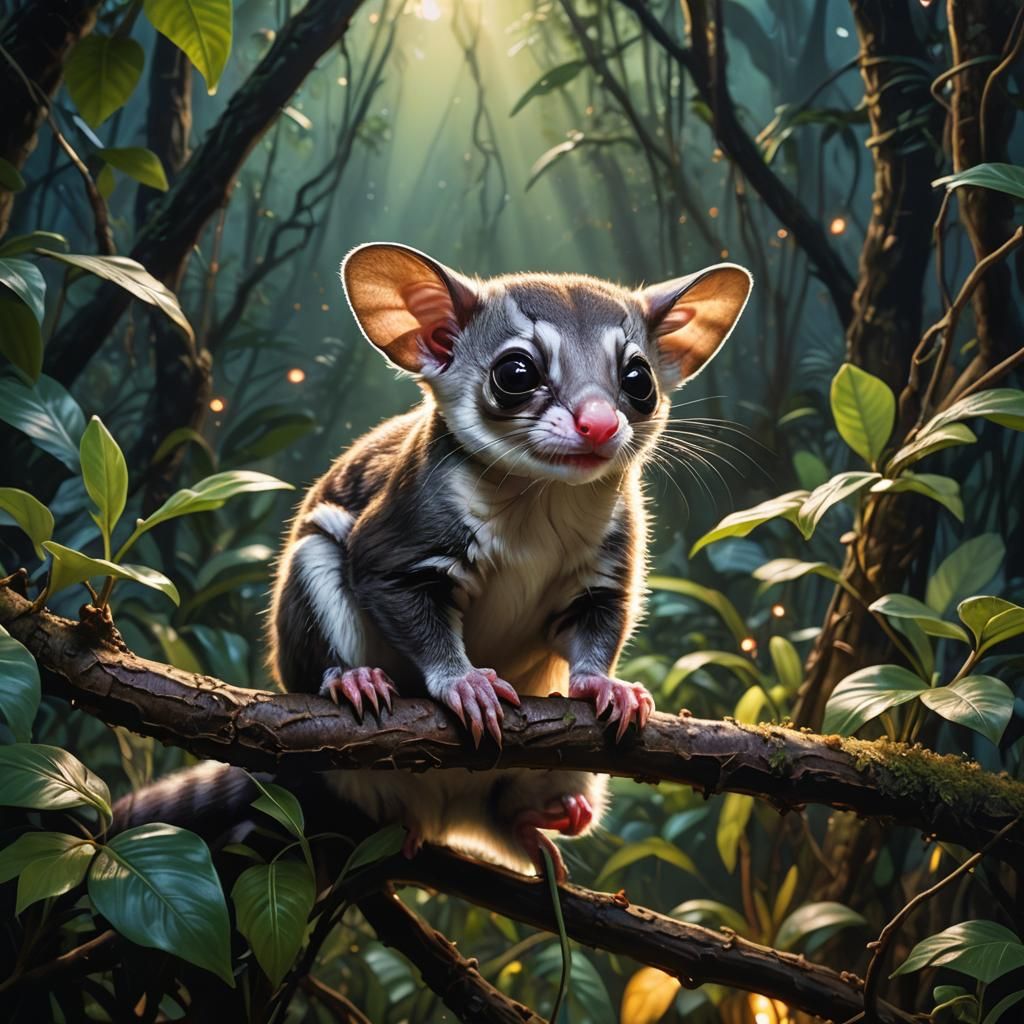 Hyperrealistic Baby Sugar Glider in Jungle