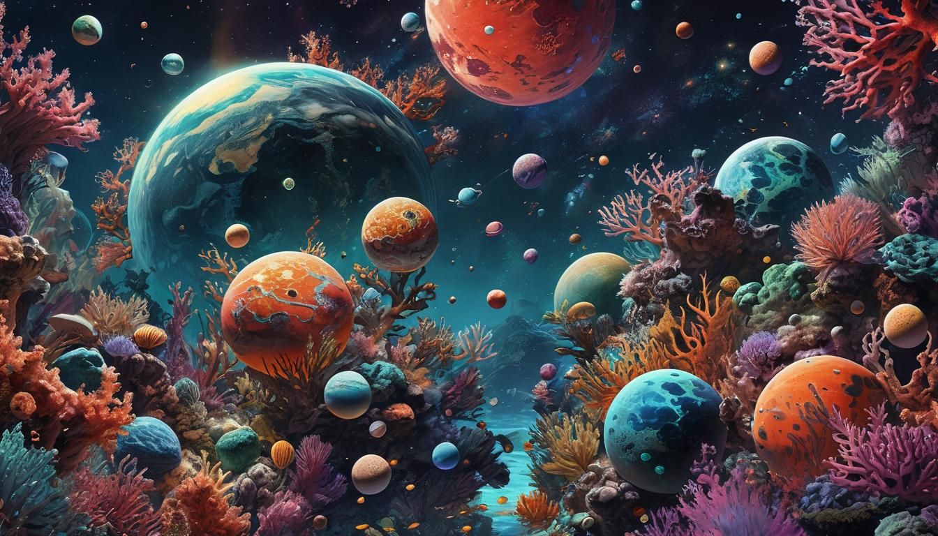 Cosmic Coral Reef Planets: Holographic Illustration