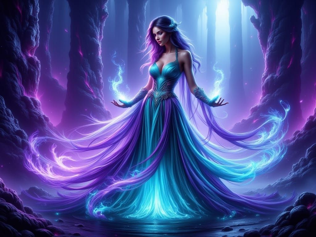 Curvy Sorceress Wielding Magic in Ethereal Style