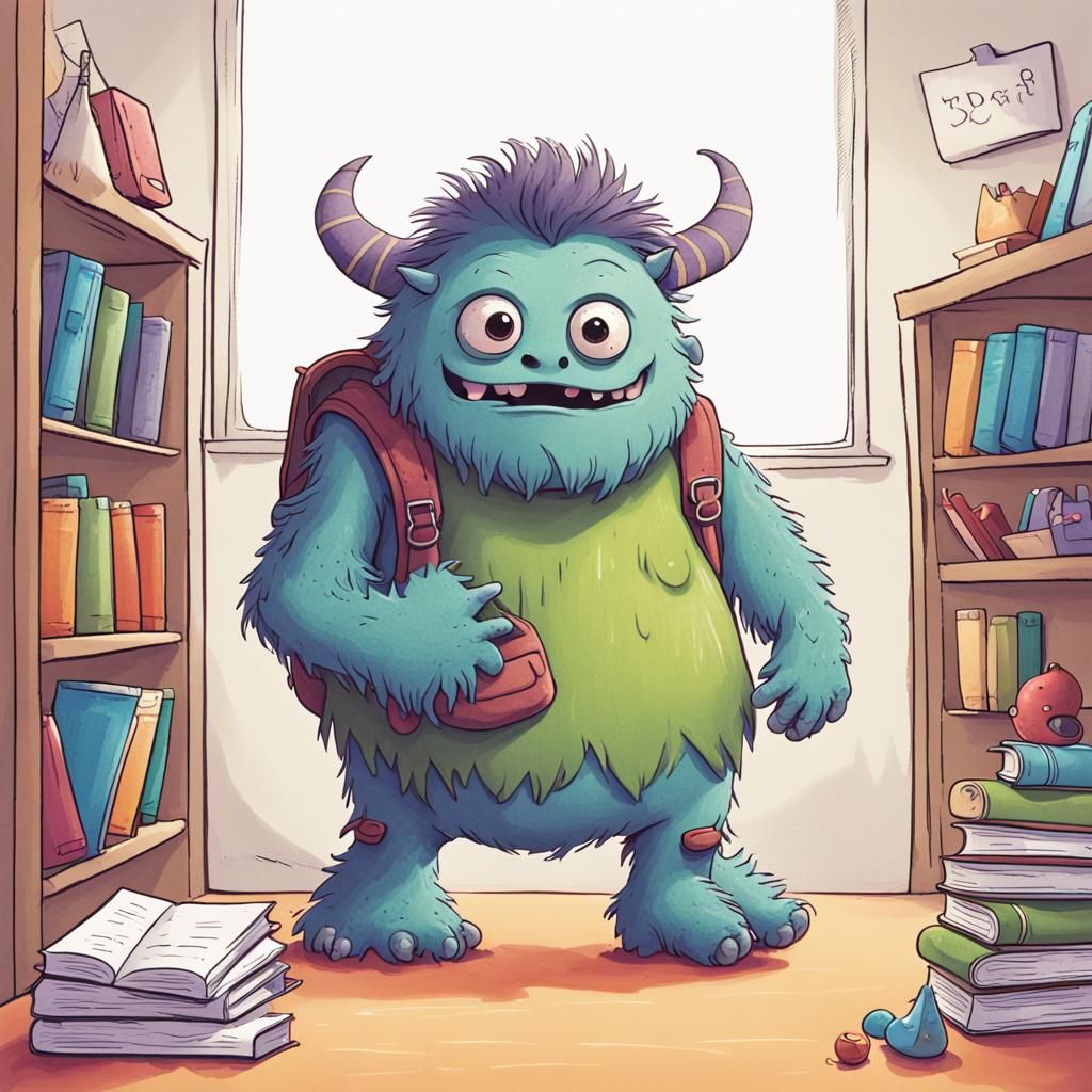 Monster's First Day at School: A Cute Illustration