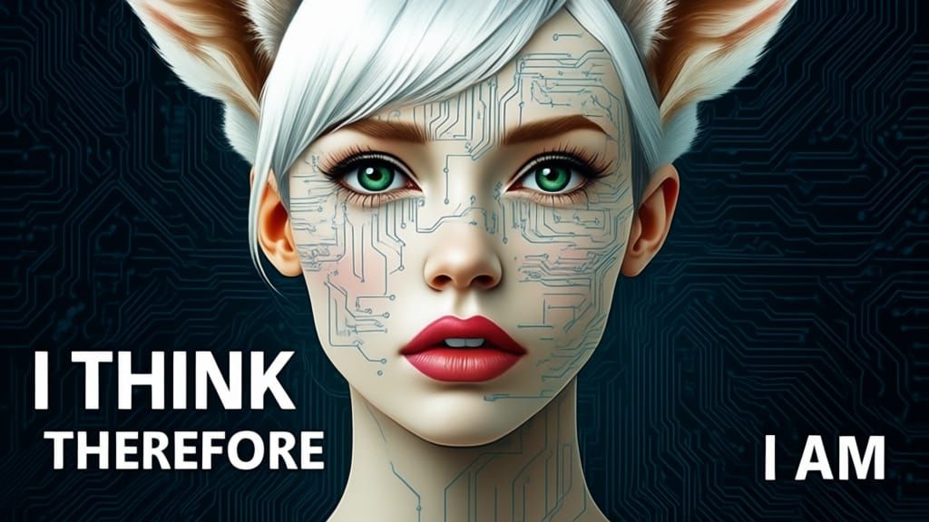 Woman Portrait With Circuitry and Animal Features