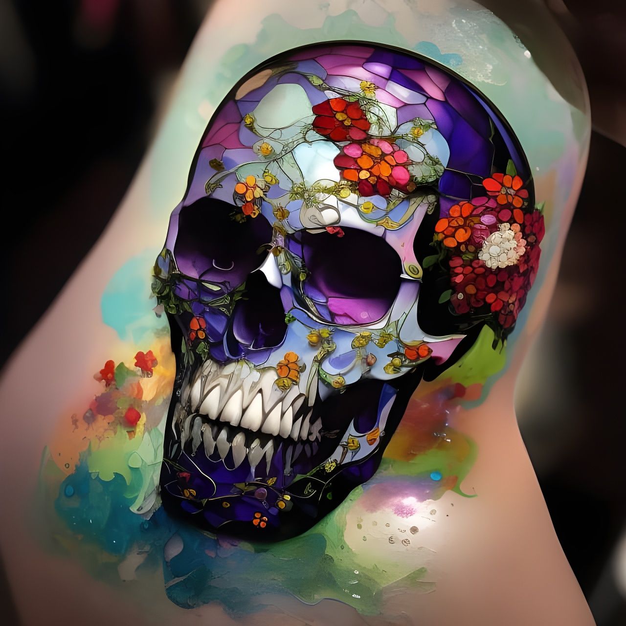 Floral Stained Glass Skull Illustration