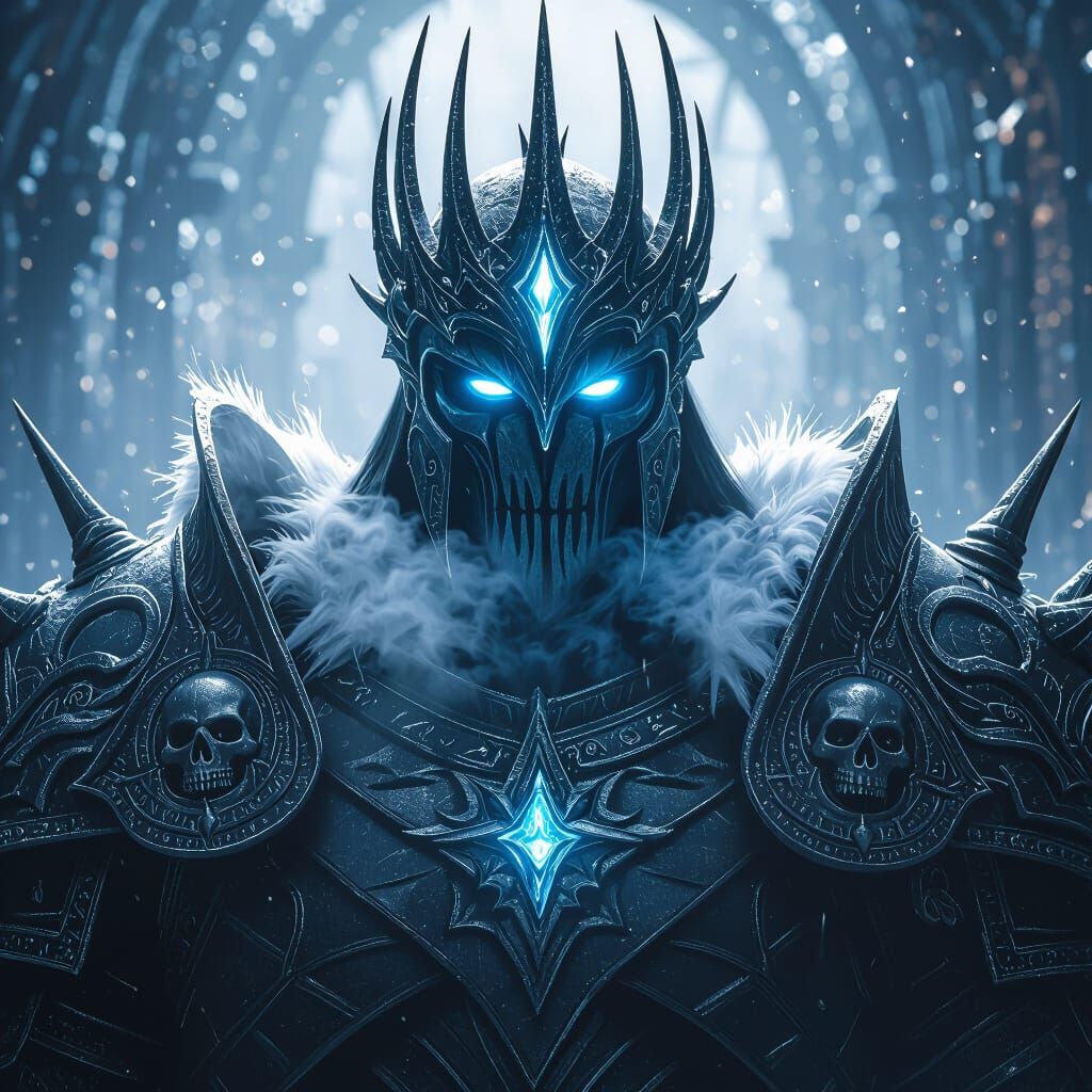Lich King in Frosty Armor with Glowing Eyes