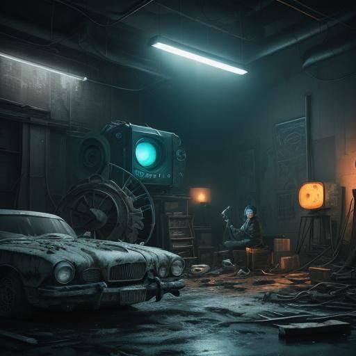 Goth Model in Cyberpunk Ocean with Neon Lights