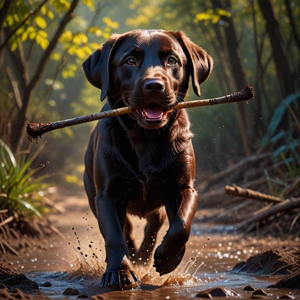 Dramatic Chocolate Labrador in Hyperrealistic Style