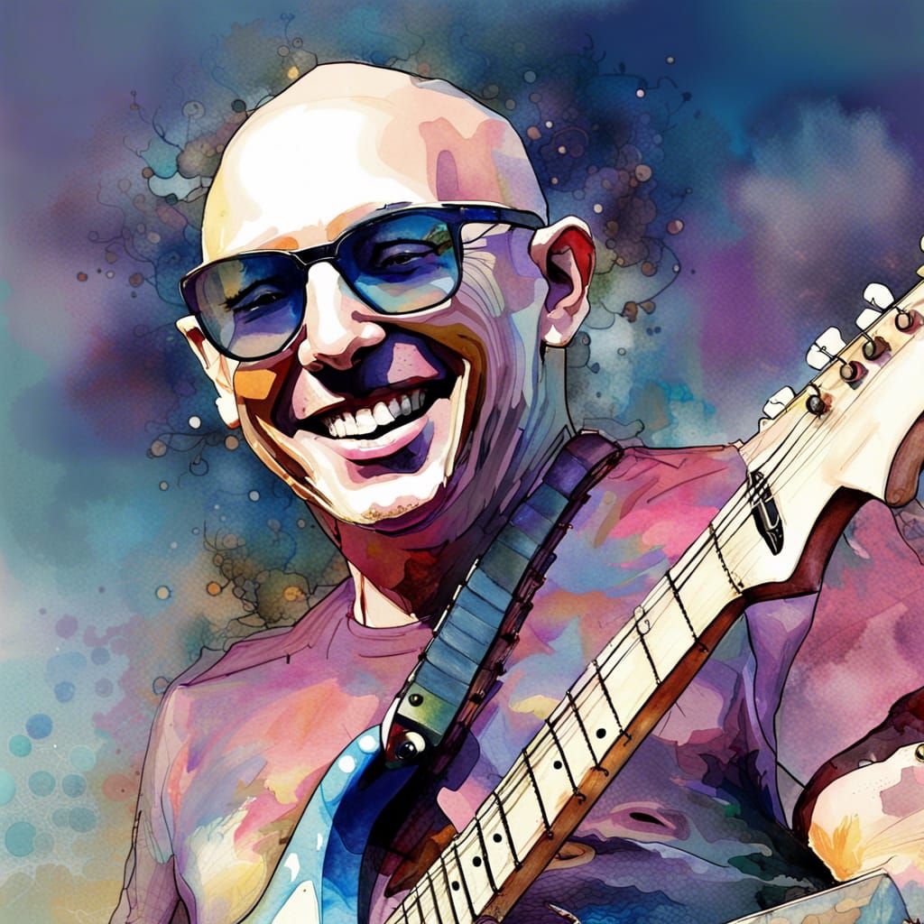 Smiling Guitarist Portrait in Digital Watercolor Style