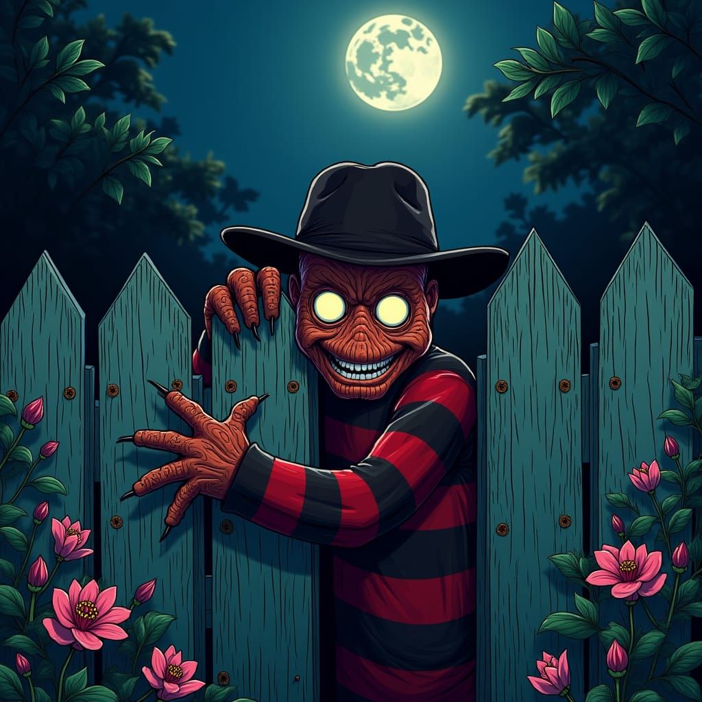 Anime Freddy Kreuger in Moonlit Garden