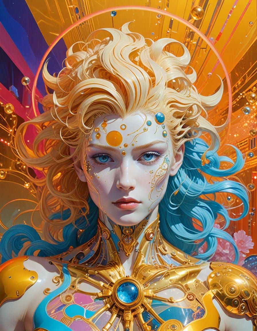 Ethereal Sci-Fi Art in Art Nouveau Style with Cyberpunk Acce...