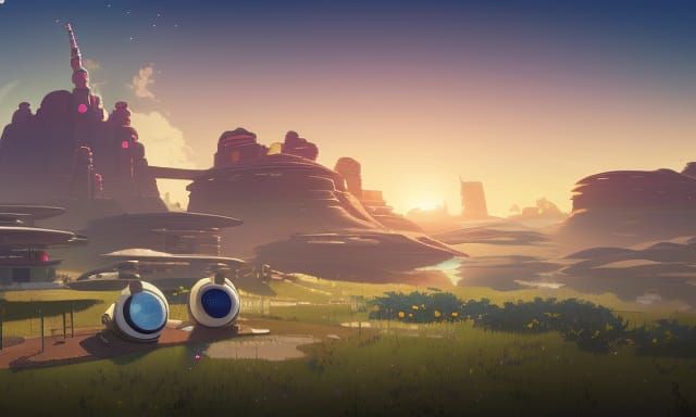 Futuristic Neo Farmhouse on Mars in Studio Ghibli Style