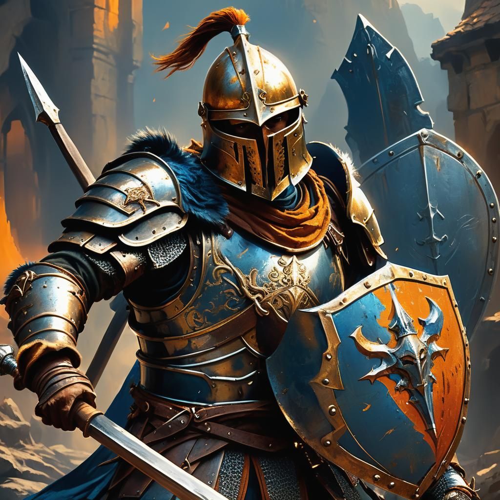 Medieval Warrior with Halberd in Fantasy Art Style
