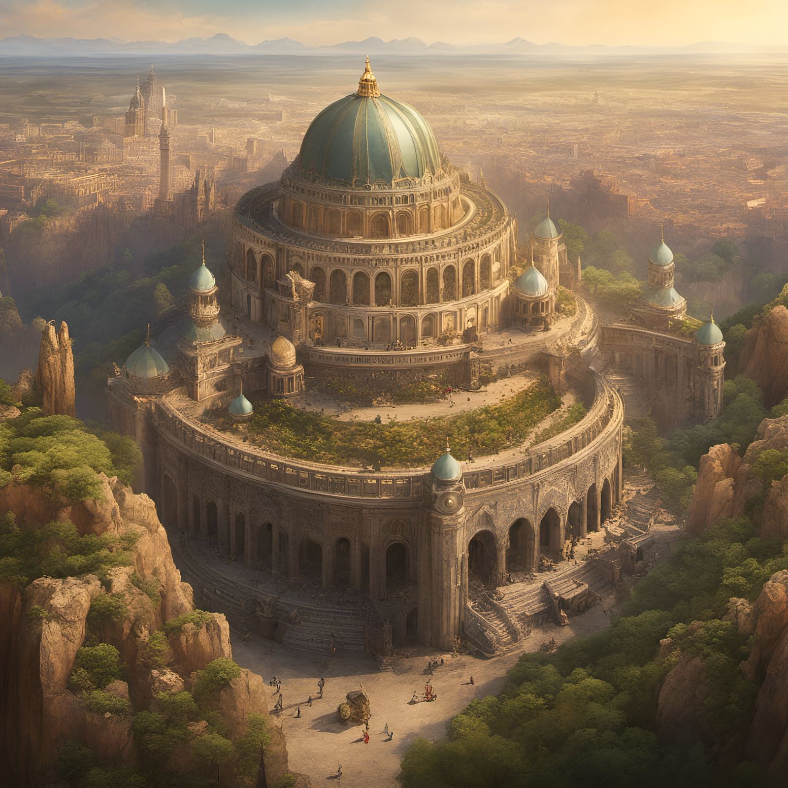 Medieval Coliseum in Byzantine Style, Watercolor Painting