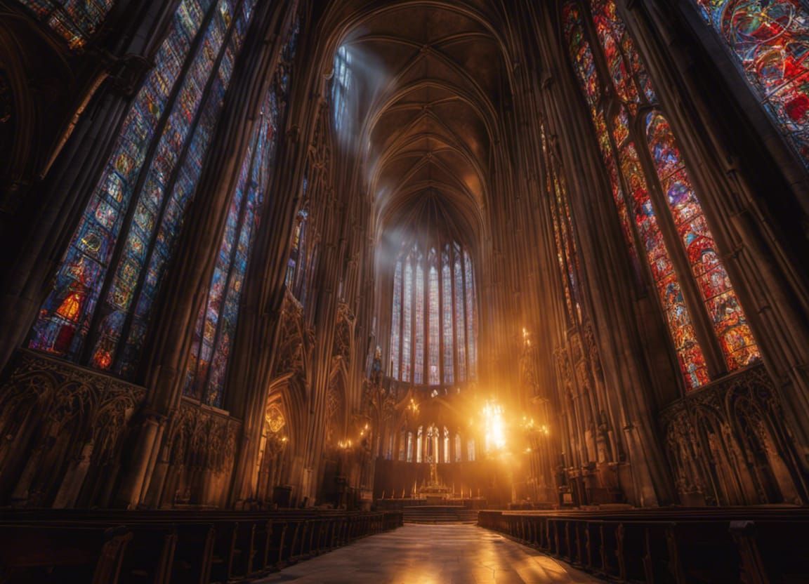 Gothic Cathedral Stained Glass in Volumetric Lighting