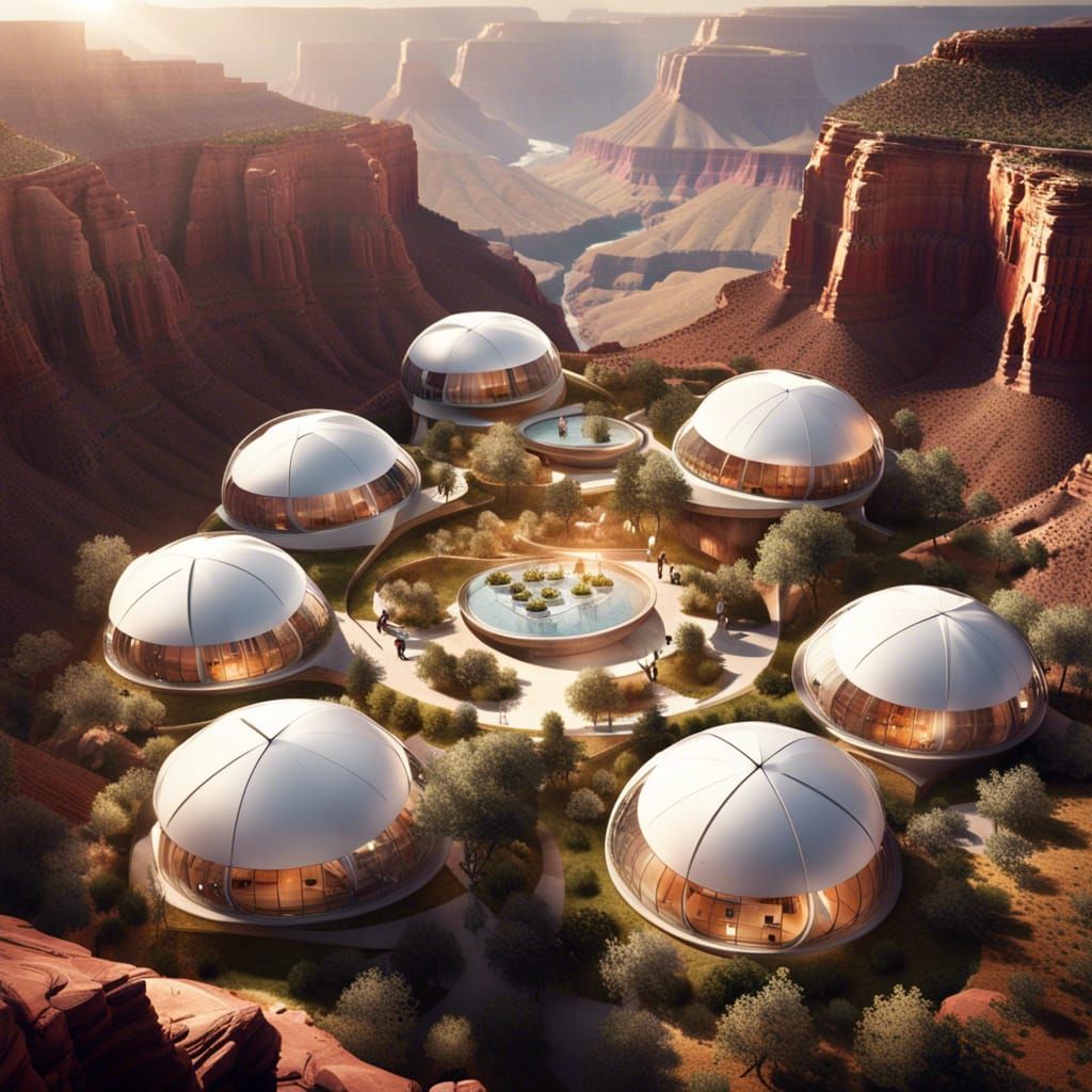 Utopian Canyon Architecture with Interconnected Pods