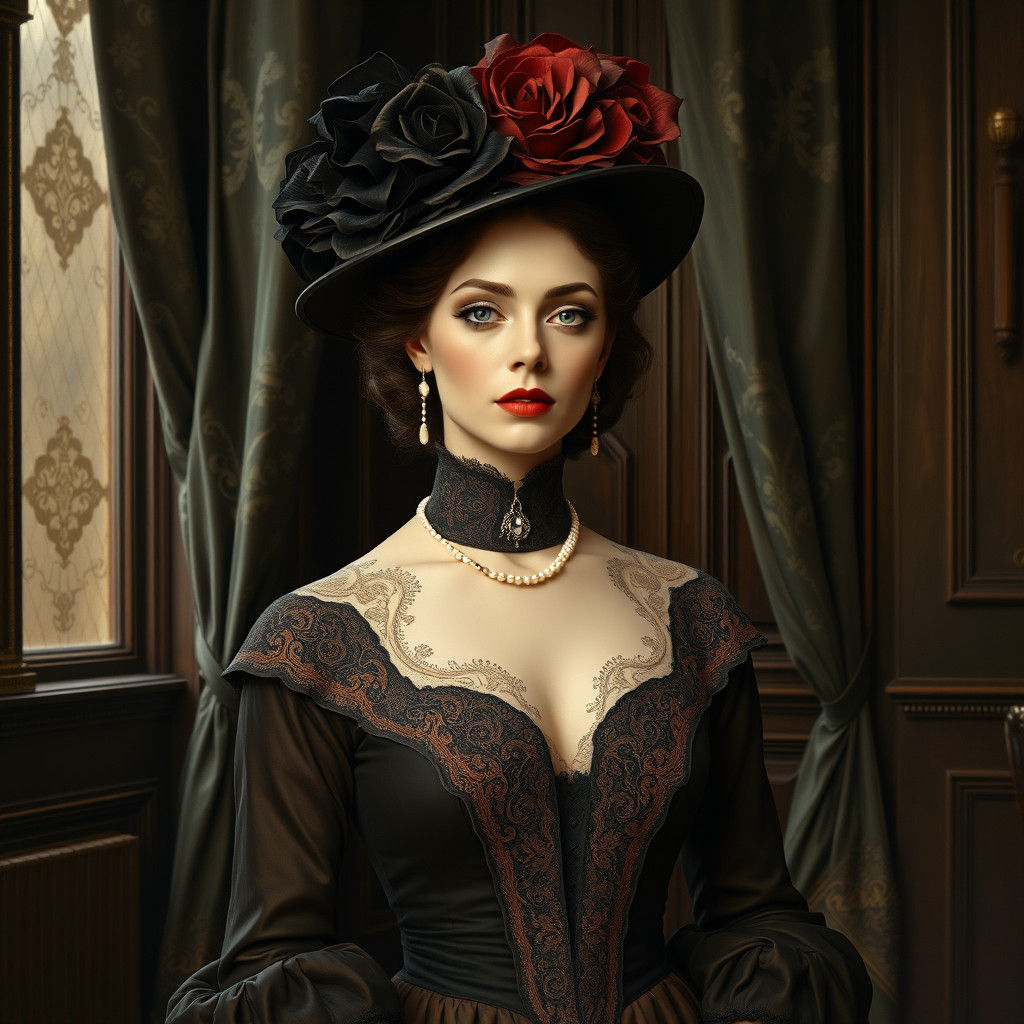 Victorian Woman Portrait in Pre-Raphaelite Style