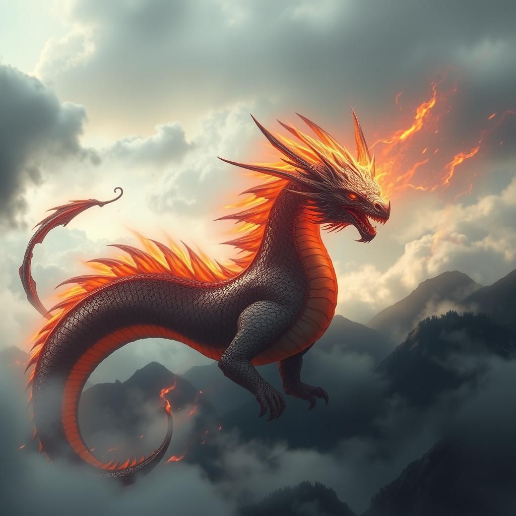 Iridescent Dragon Emitting Fiery Energy in Gritty Fantasy St...