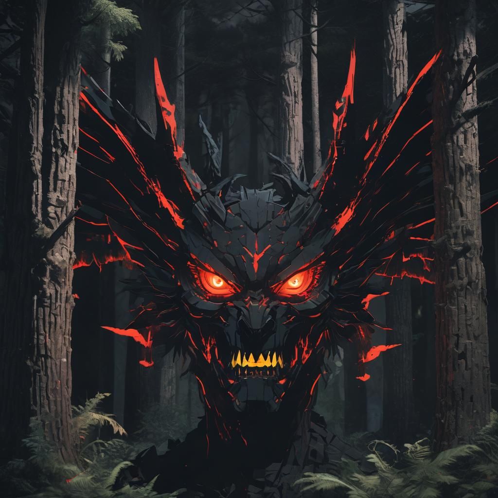 Winged Demon Headshot in Glitch Art Style