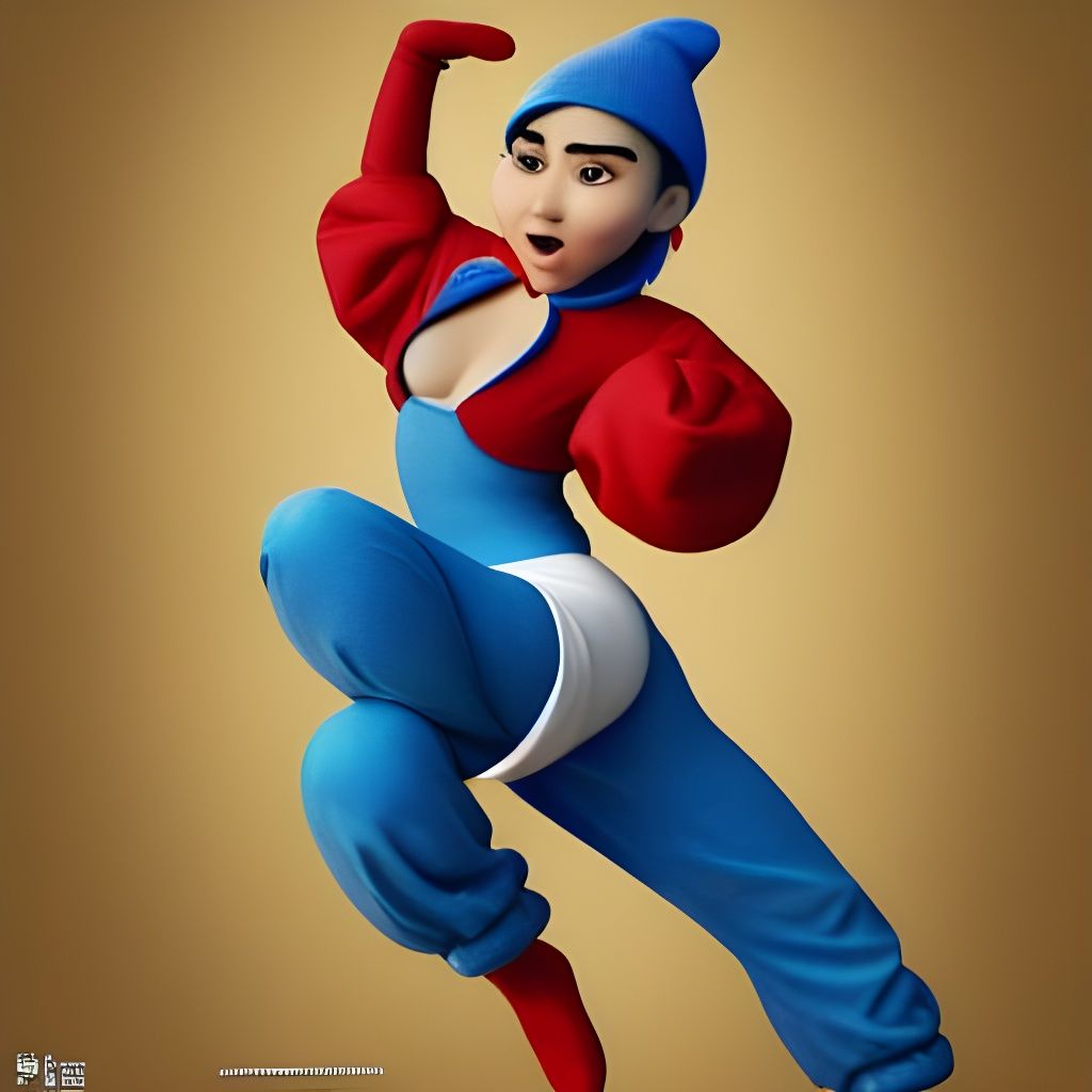Smurfette Crane Kick in 3D Digital Art Style