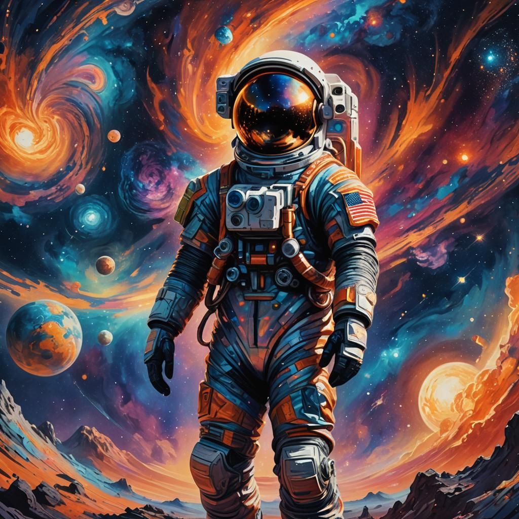 Astronaut Gazing at Galaxy in Fauvist Style