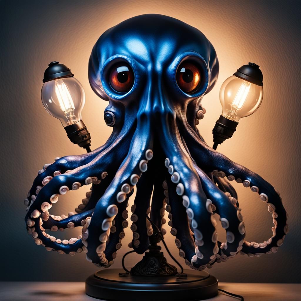Octopus Lamp: Hyper-Realistic Still Life in Biomechanical St...