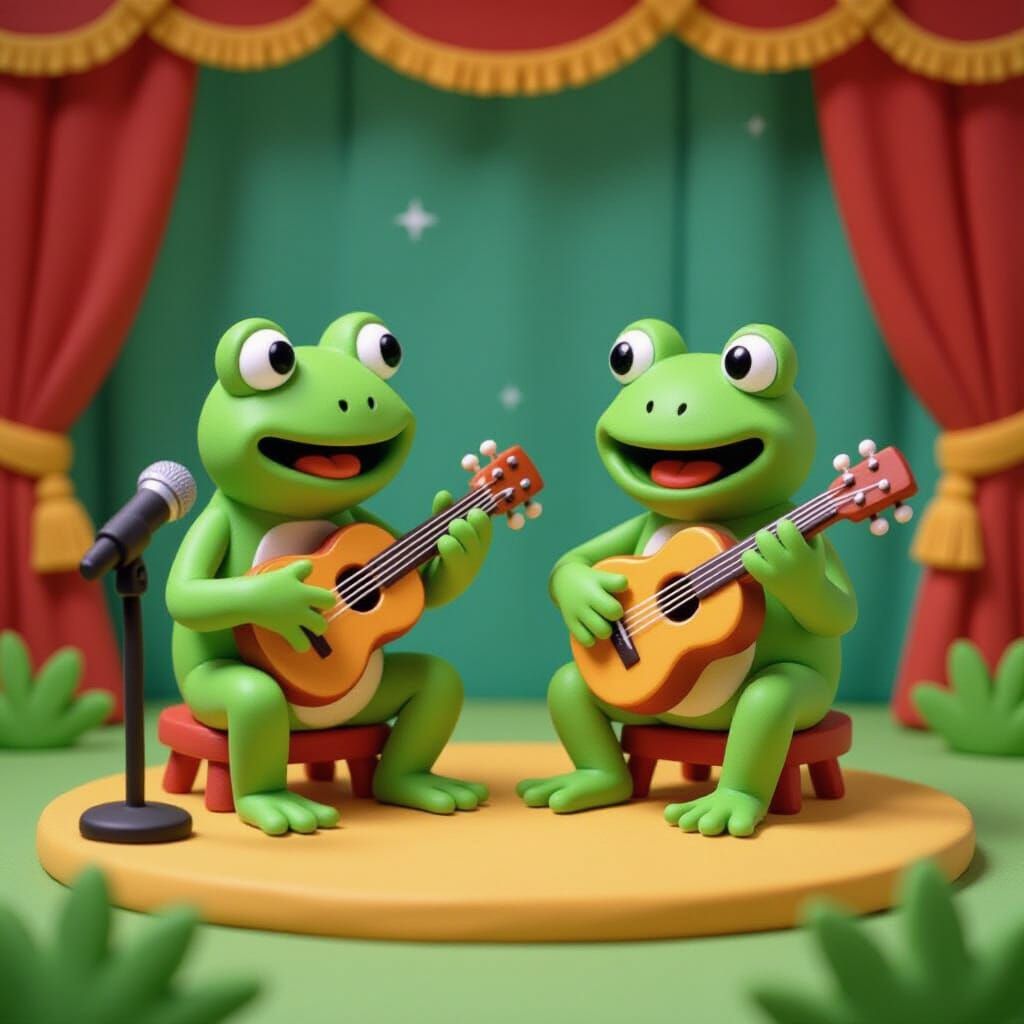 Cute Playdough Frogs Band on Clay Stage