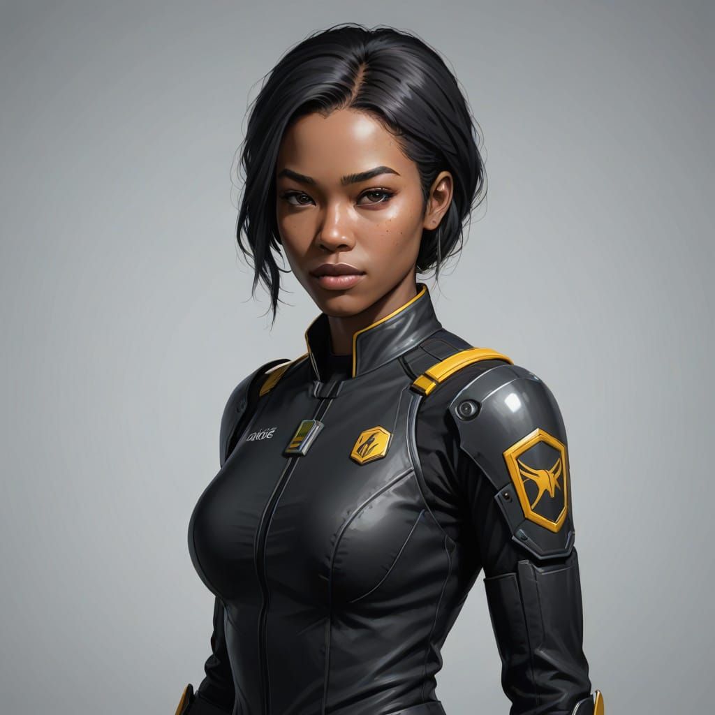 Tough Female Police Officer in Dark Uniform