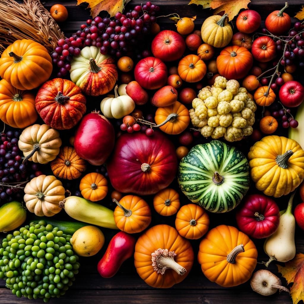 Colorful Autumn Harvest: Fruits and Vegetables