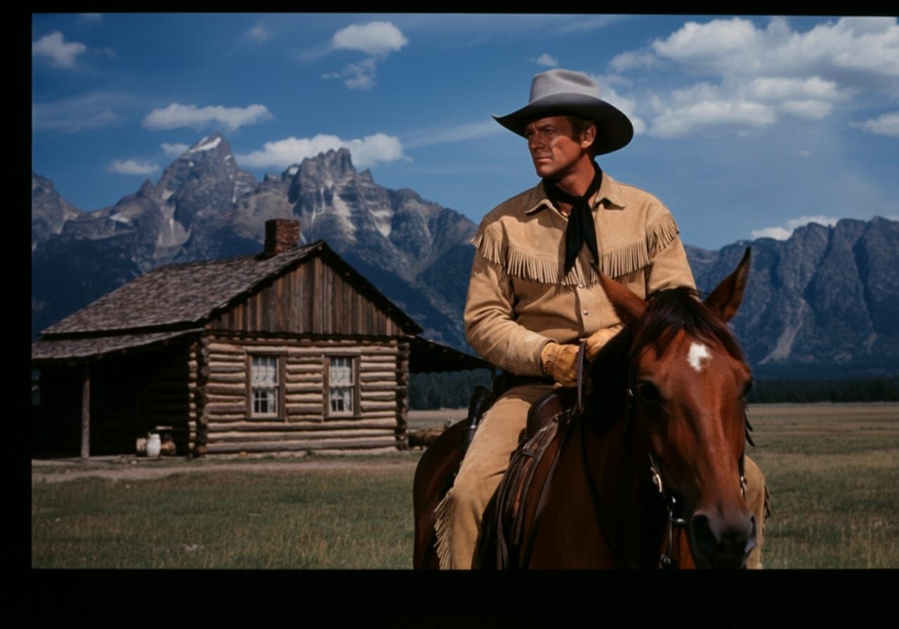 Cowboy on Horseback in Wyoming, Cinematic Film Still