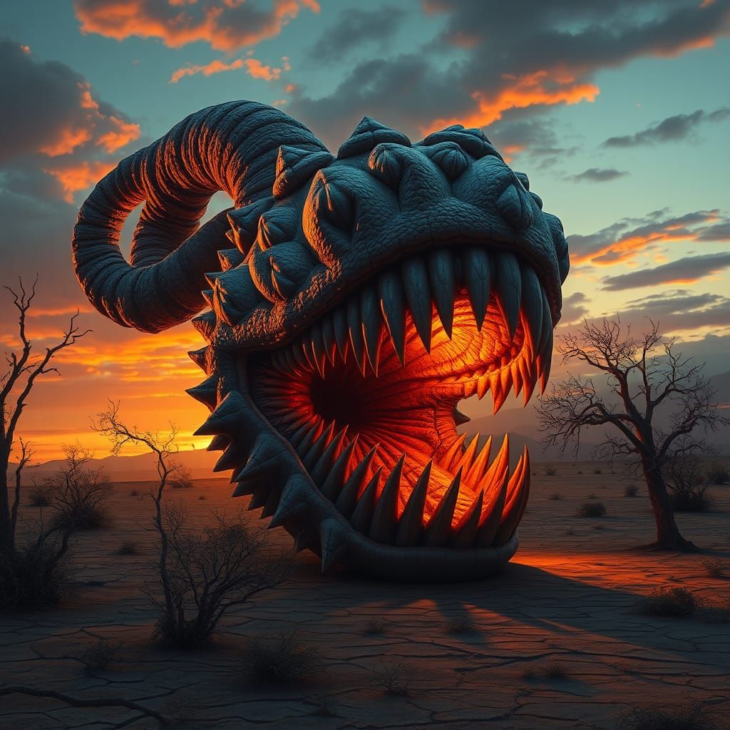 Colossal Carnivorous Flower on Sparse Steppe: Splash Art