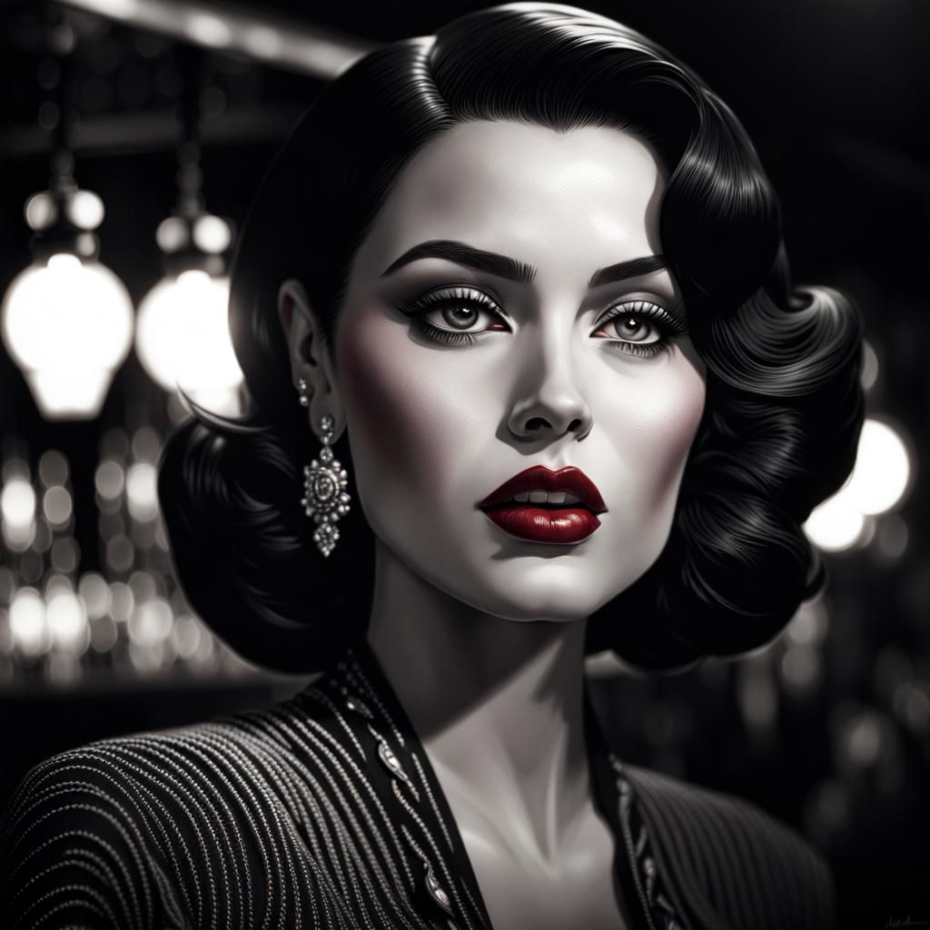 Neo Noir Femme Fatale in Monochrome Film Photography