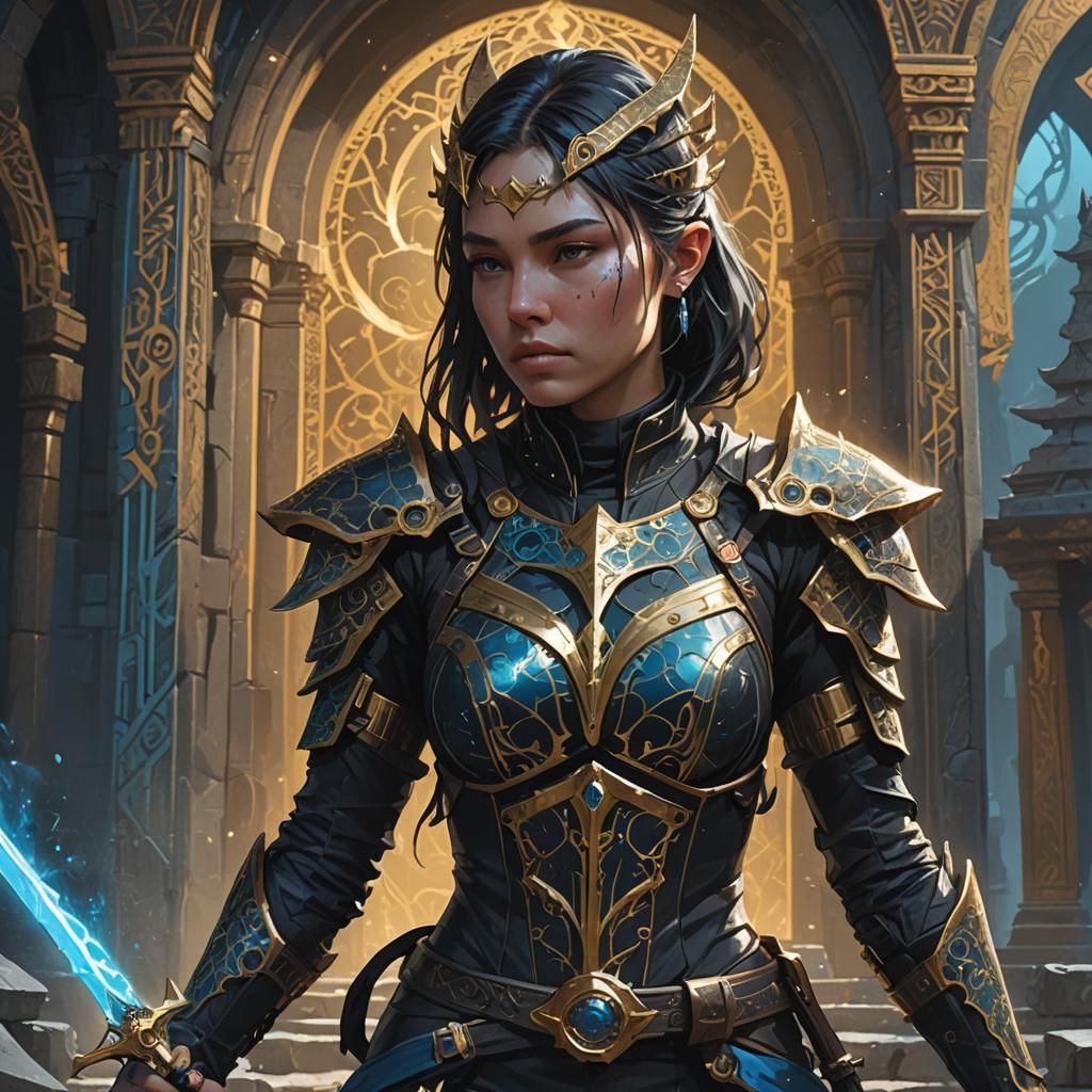 Magical Assassin in Mystical Temple, Fantasy Illustration