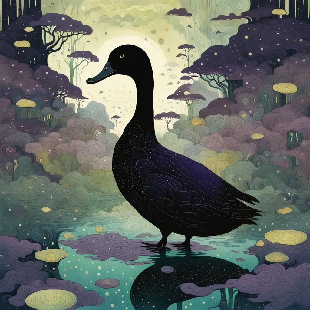 Eerie Duck Silhouette in Fantasy Storybook Style