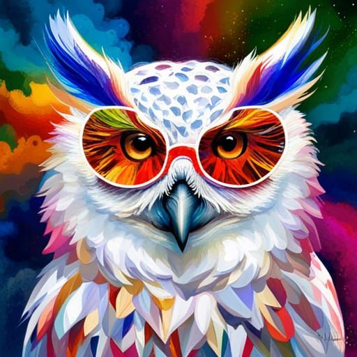 Glittering Owl in Sunglasses: A Gouache Maximalist Masterpie...