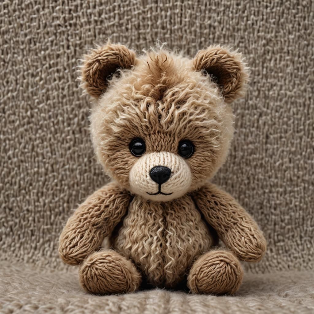 Cute Knitted Teddy Bear with Big Eyes in Fantasy Art