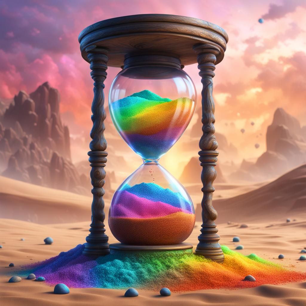 Rainbow Sand Hourglass in Detailed Digital Painting