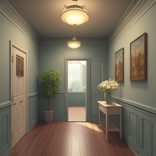 Cozy Entry Hall in Whimsical Pixar-Inspired Style