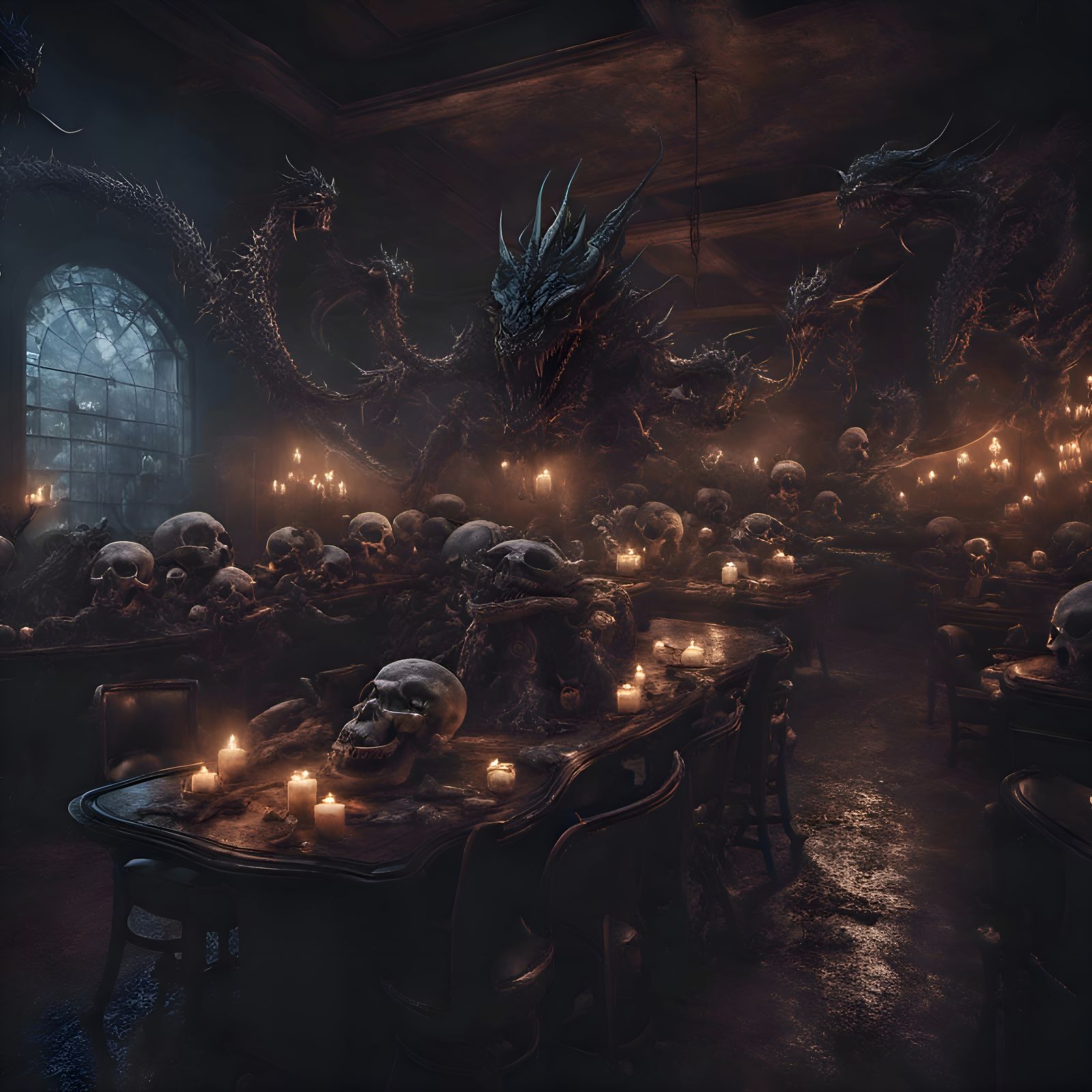The perfect representation of a "Night Cafe" made of skulls and dragons