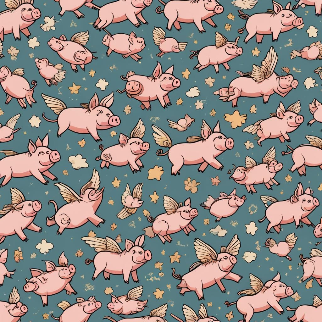 Whimsical Flying Pigs Seamless Pattern